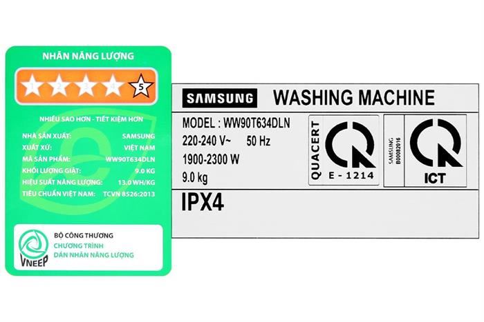 Máy Giặt Samsung Inverter 9 Kg WW90T634DLN/SV